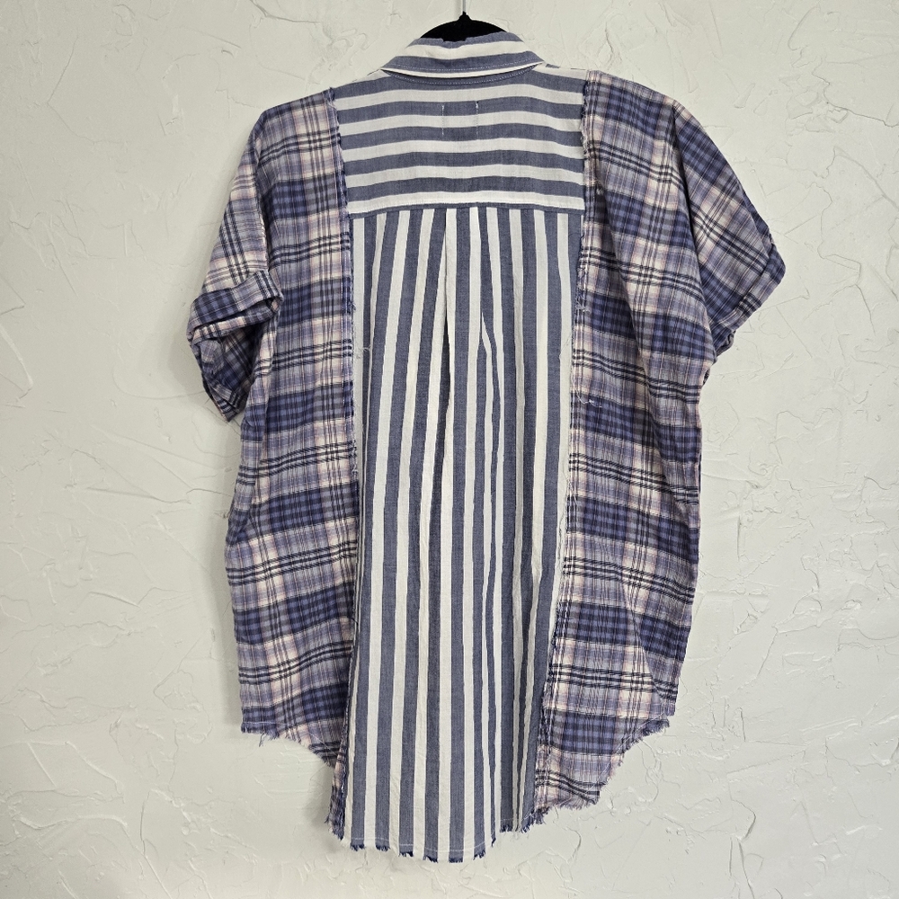 Bdg Patchwork Striped Oversized Button Up Blue Wh… - image 6